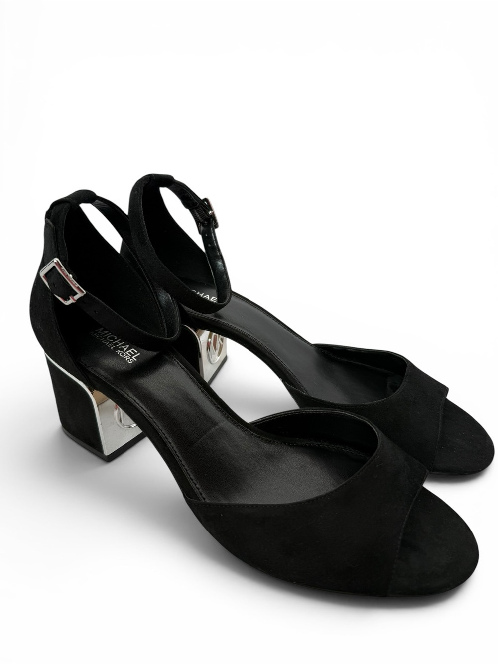 Michael Kors Black Suede Ankle Strap Block Heel Sandals Size 9